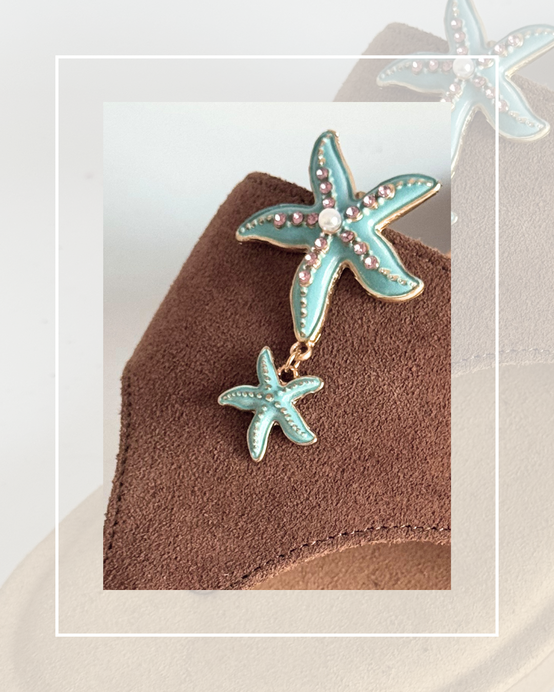 Clip on Turquoise Pearl Starfish Duo