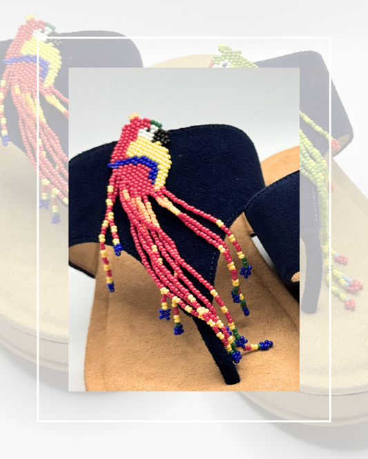 Clip On Long Beaded Parrots and Small Tasseled Red