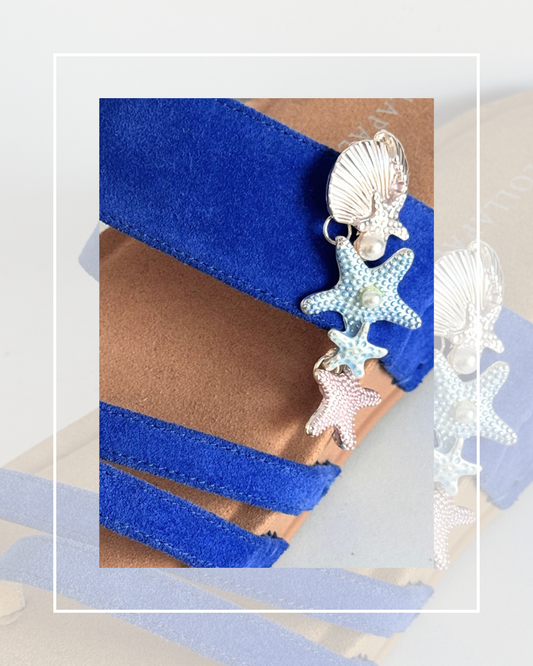 Clip on Silver Pink and Blue Starfish Shell Dangle