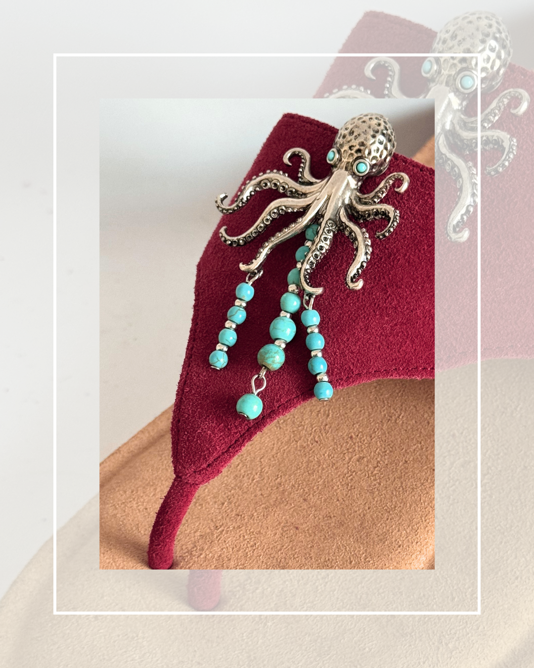 Clip on Silver and Turquoise Blue Octopus