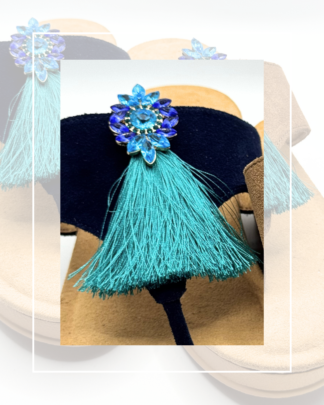 Clip On Turquoise and Green Gems with Long Fringe