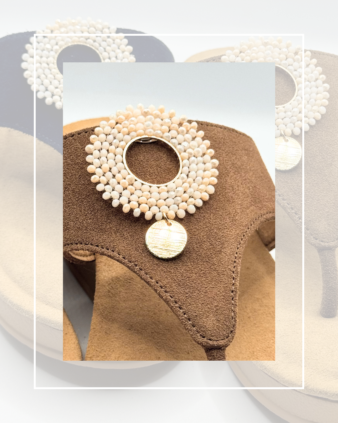 Clip On Beaded Circle Cream with Gold Disc