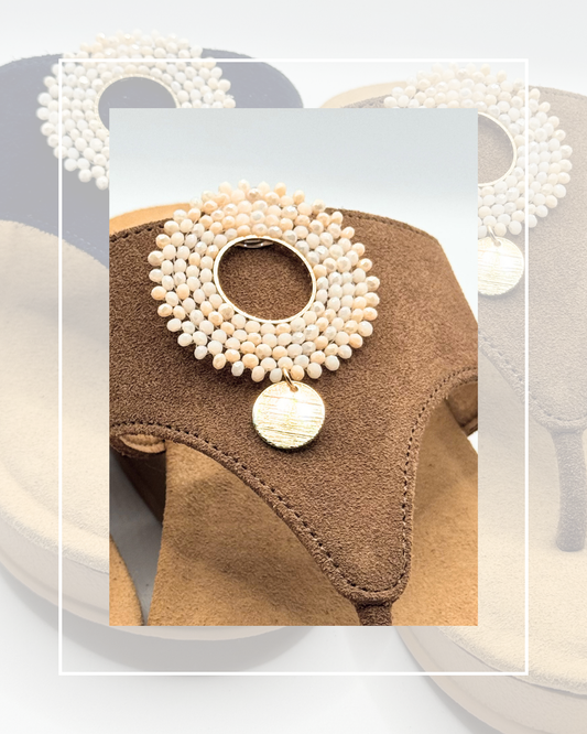 Clip On Beaded Circle Cream with Gold Disc