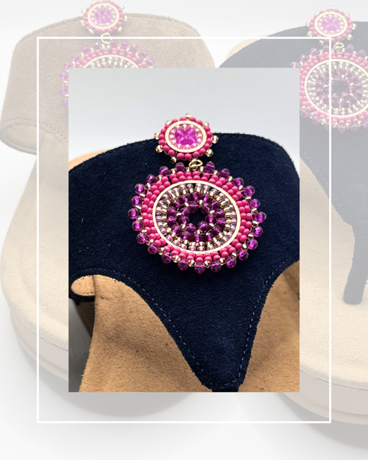 Clip On Beaded Circles Pinks and Gold