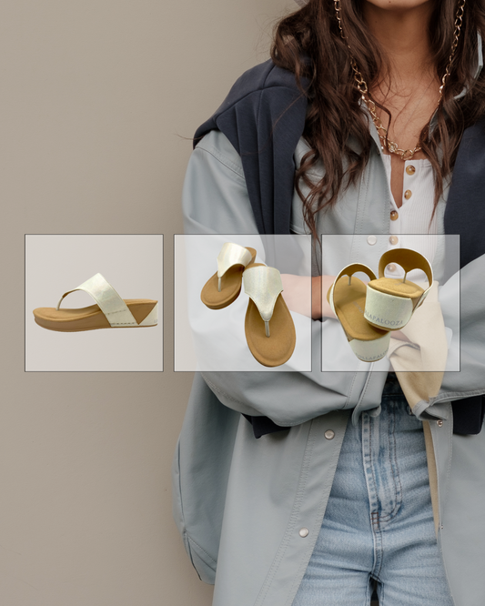 Aruba Thong Wedge Cream Shimmer Micro Suede