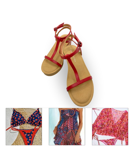 Bali Strappy Wedge Red Leather