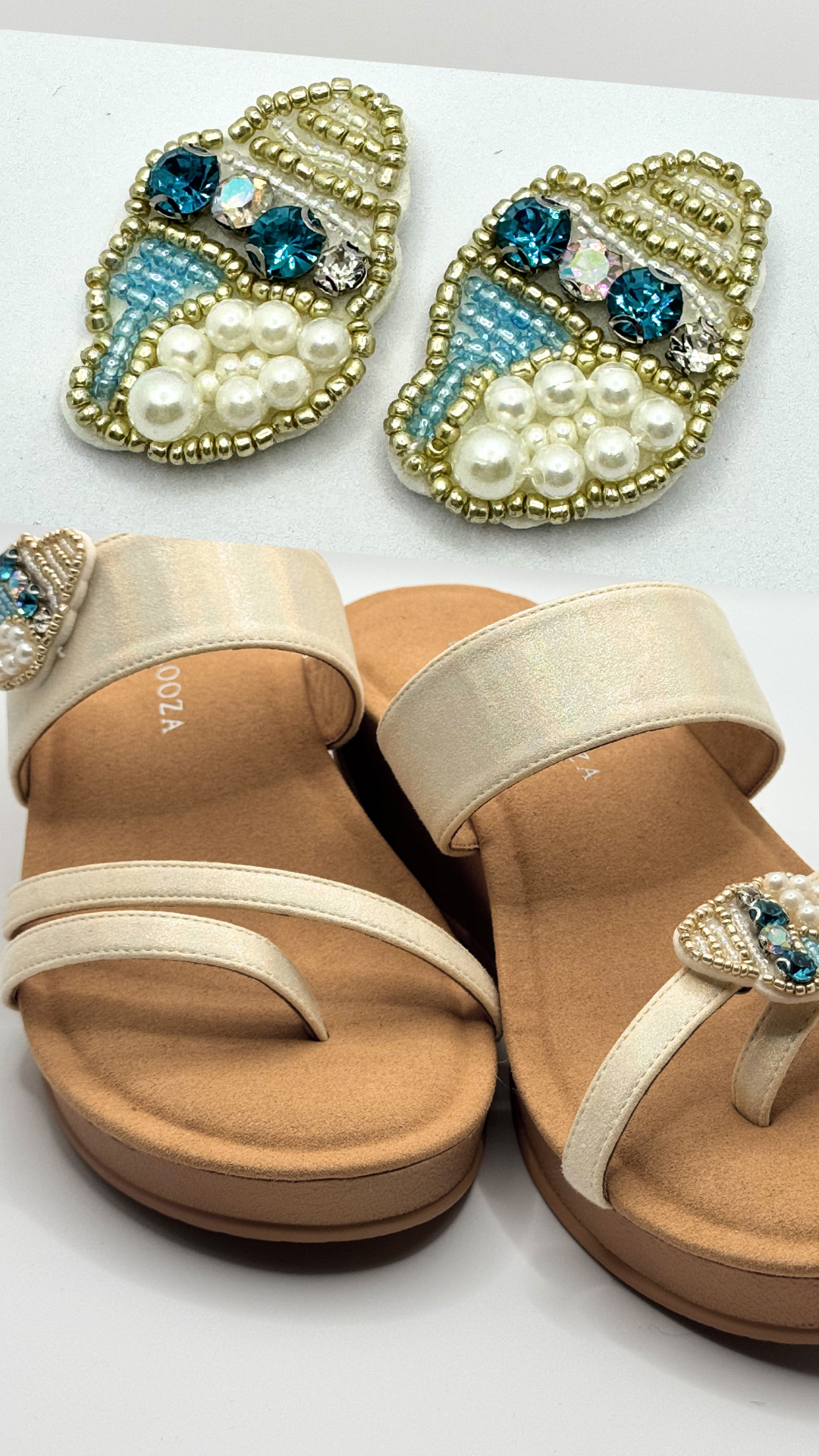 Clip On Felt Blue White Beads