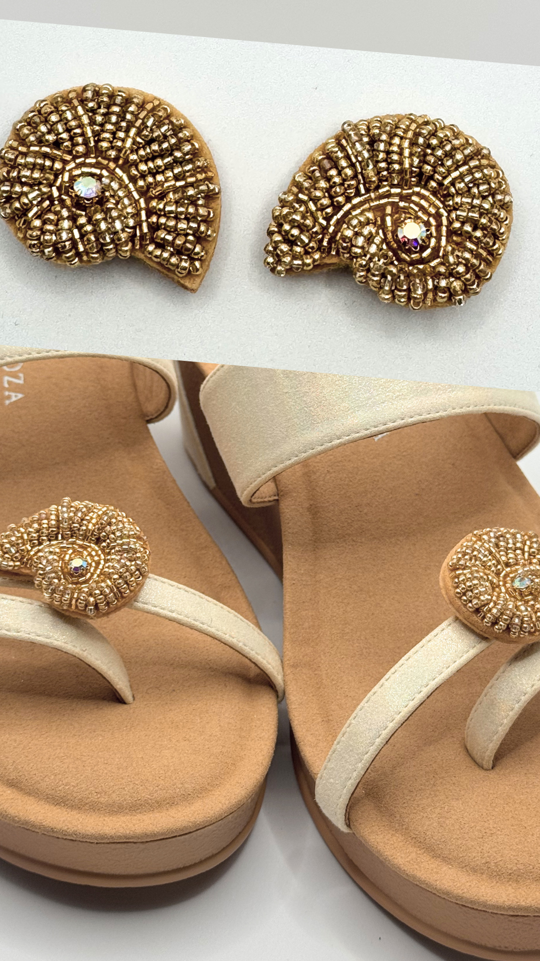Clip On Beaded Shells Gold and Silver