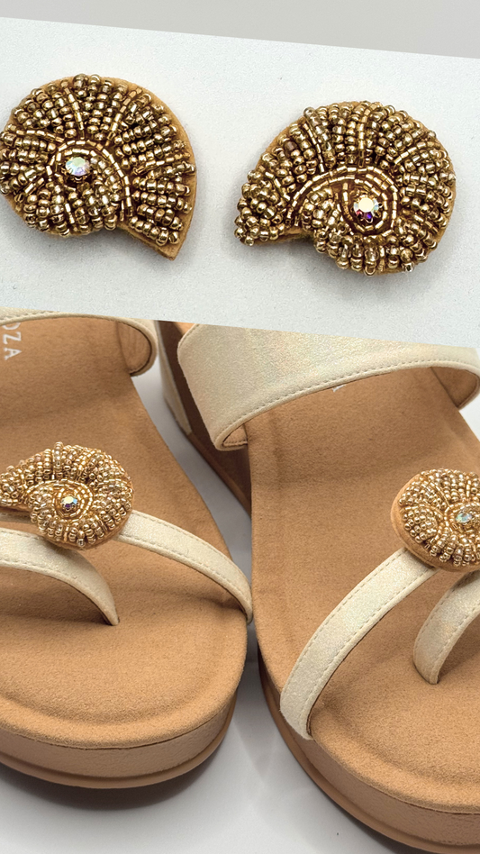 Clip On Beaded Shells Gold and Silver