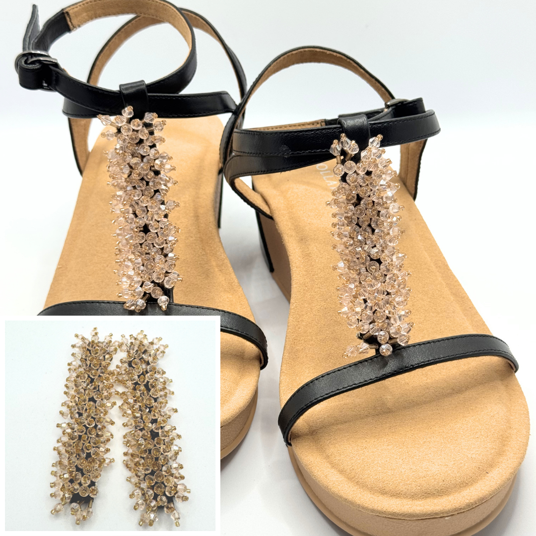 Clip On Long Beaded Strips in Gold and Cream/Clear
