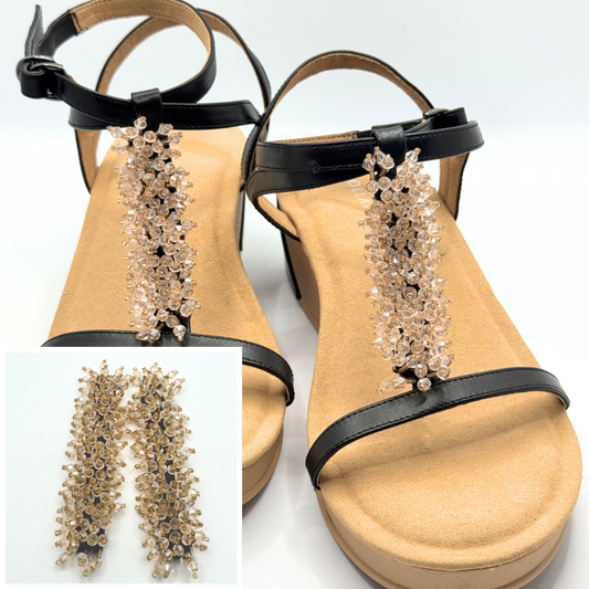 Clip On Long Beaded Strips in Gold and Cream/Clear