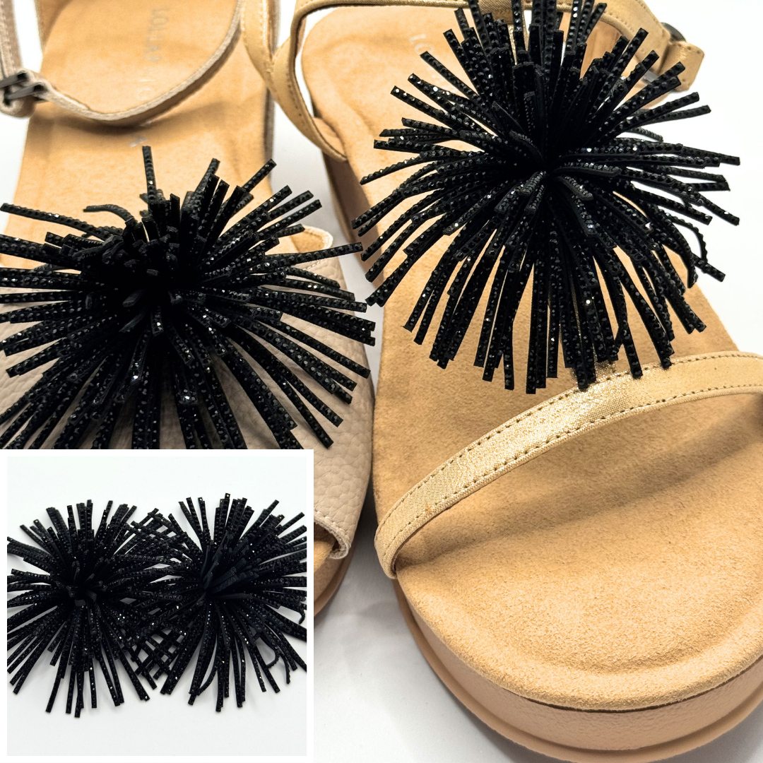 Clip On Round Material and Beaded Sea Urchin 2 Colours Black and Gold