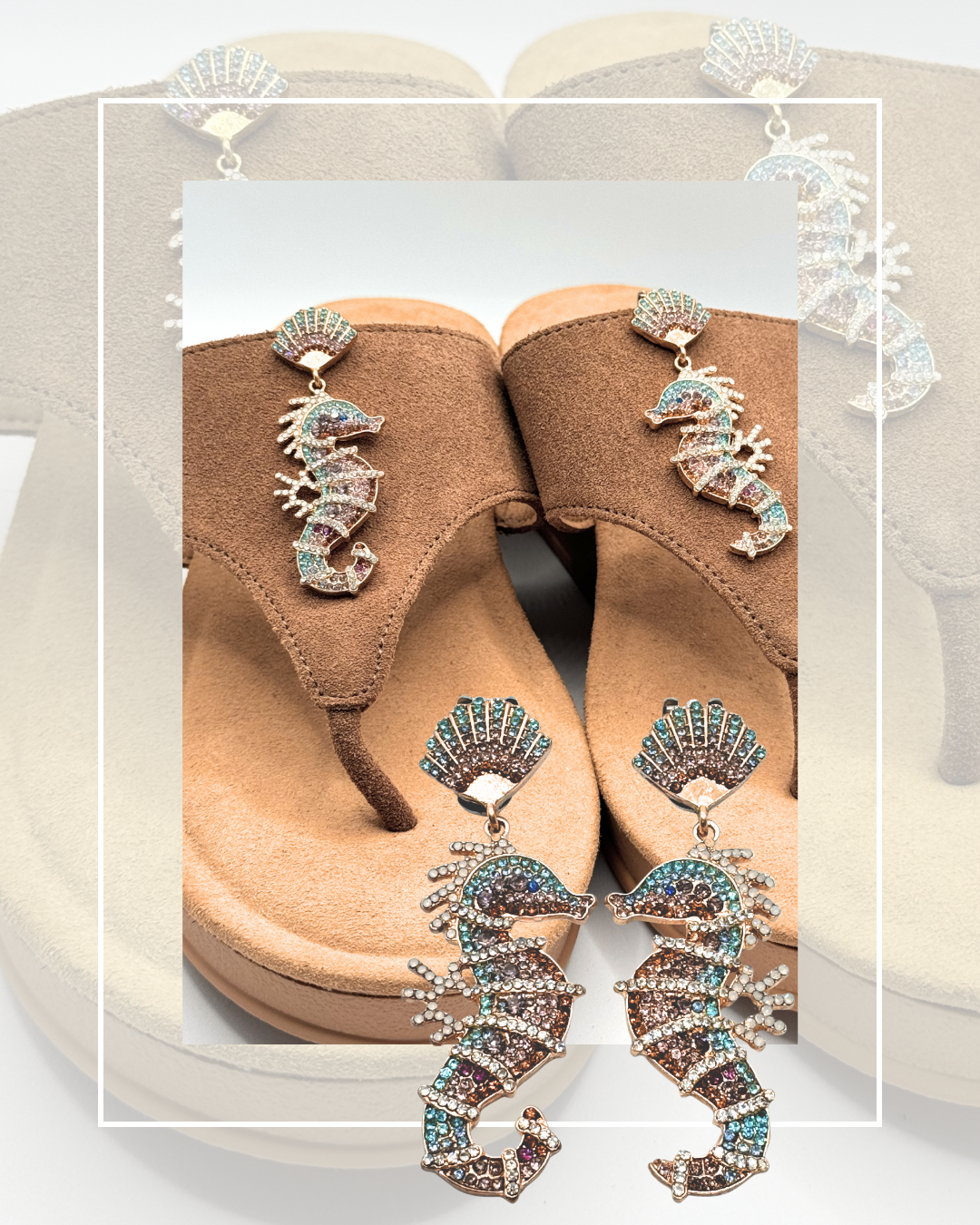 Clip On Metal Blue and Brown Sea Horses