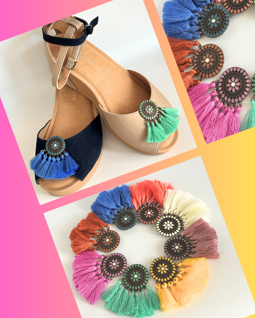 Clip On Boho Style Coins with Tassels in many bright Colours