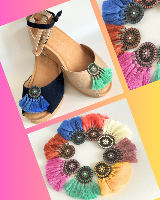 Clip On Boho Style Coins with Tassels in many bright Colours