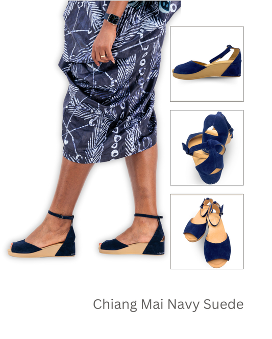 Chiang Mai Peep Toe Wedge Navy Suede