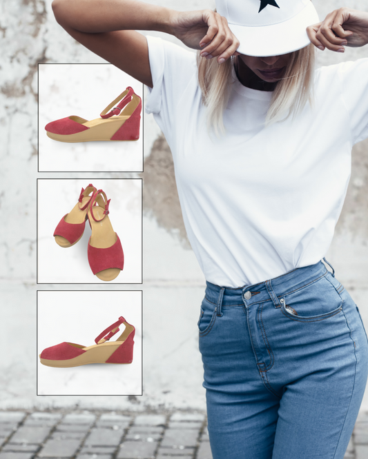 Chiang Mai Peep Toe Wedge Red Suede