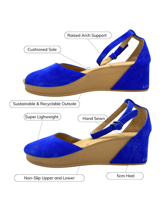 Chiang Mai Peep Toe Wedge Royal Blue Suede