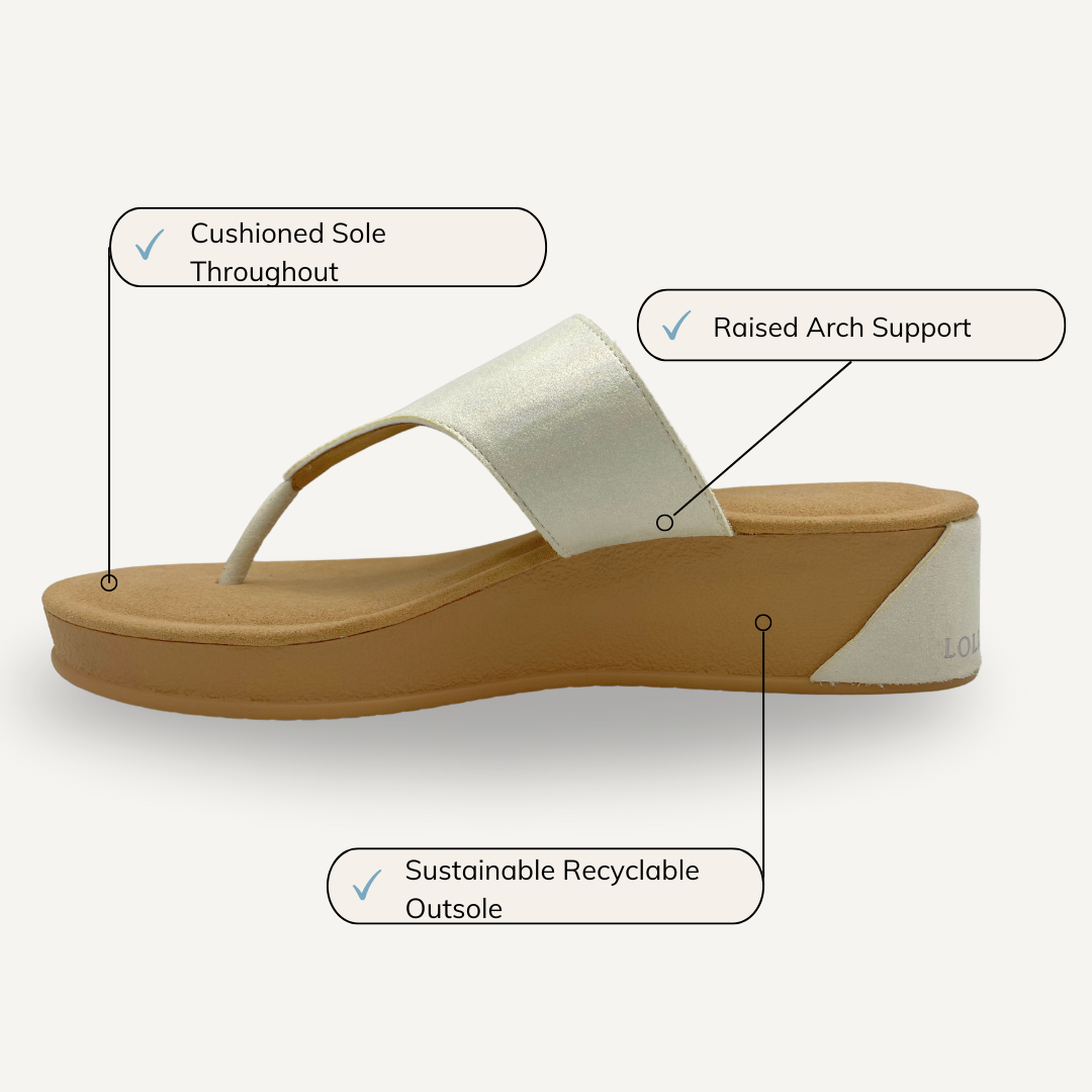 Aruba Thong Wedge Cream Shimmer Micro Suede