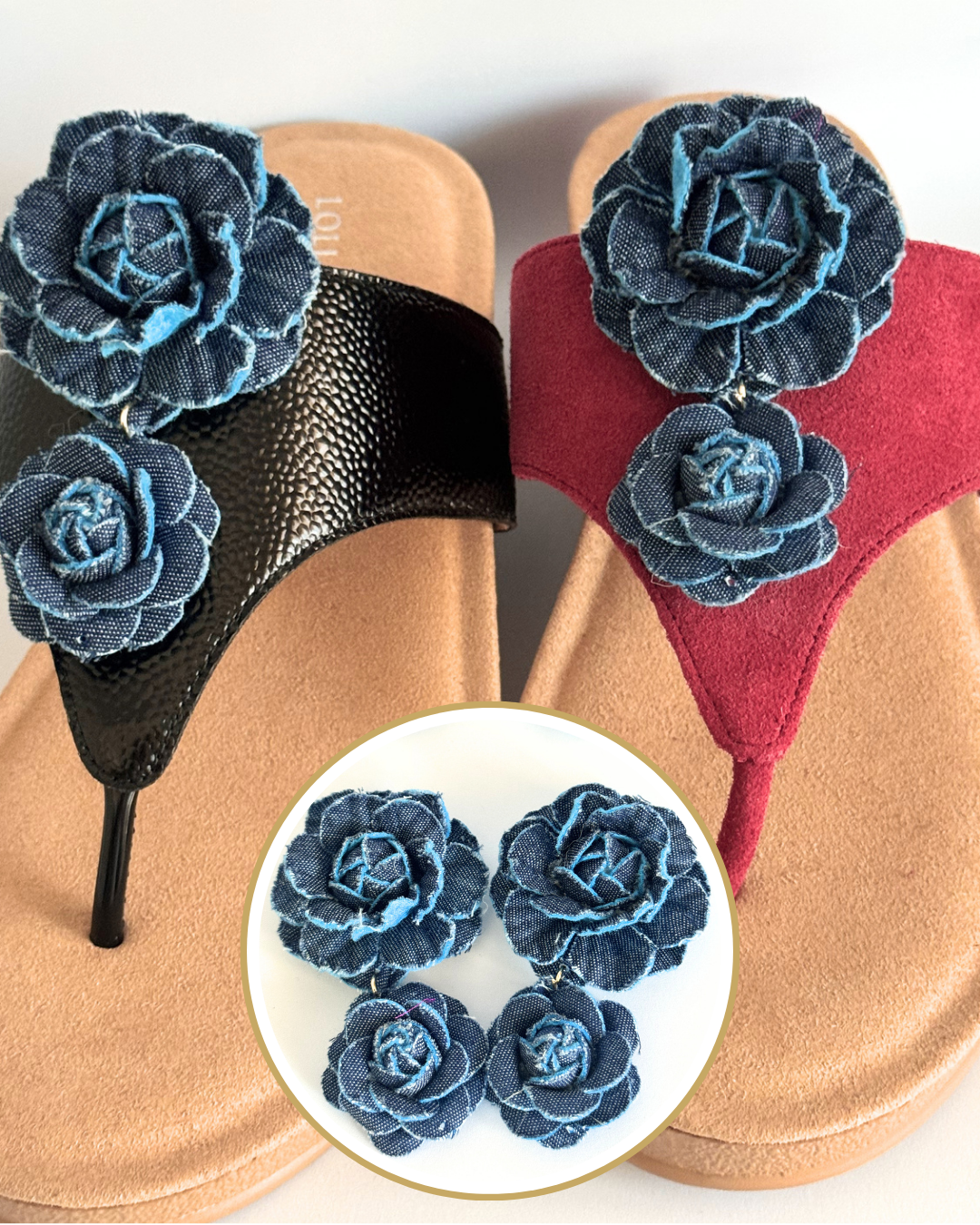 Clip On Denim Look Flowers in Two Shades