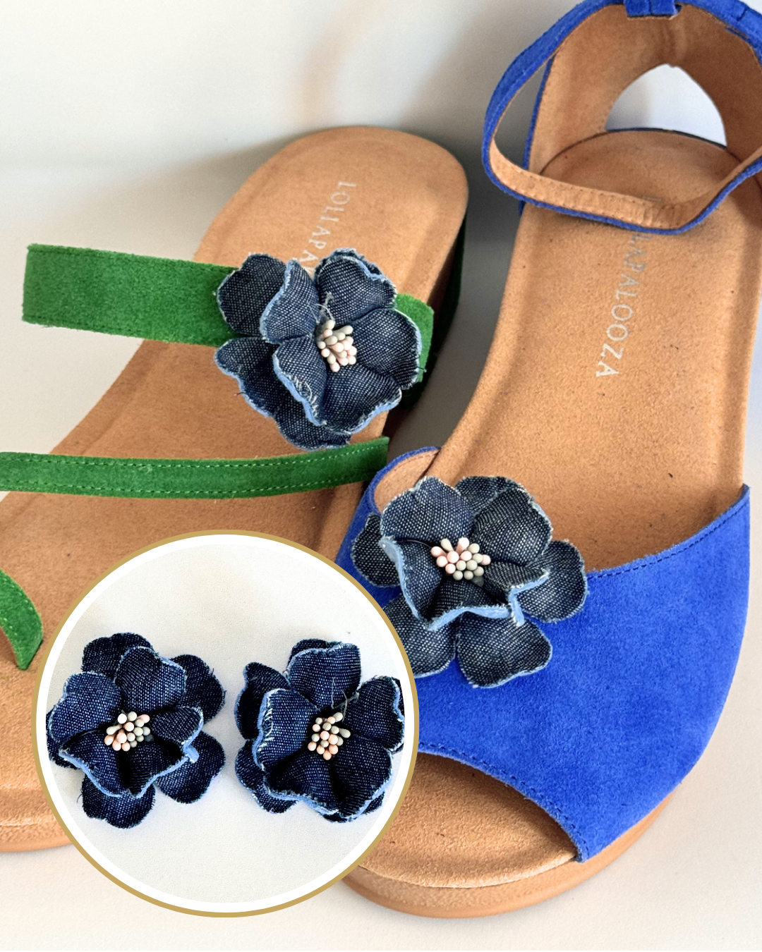 Clip On Small Denim Look Flowers