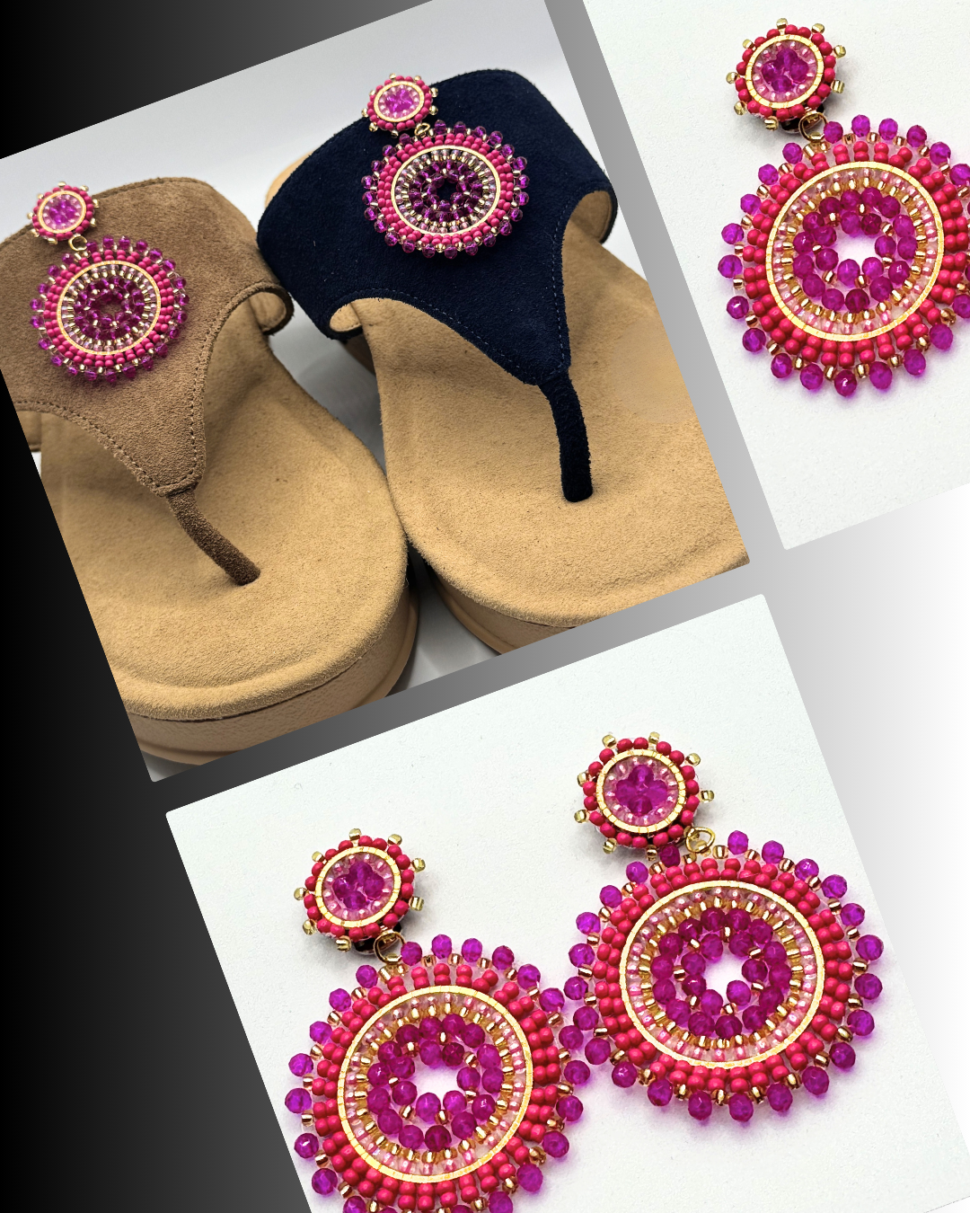 Clip On Beaded Disc and Circle Pinks and Gold
