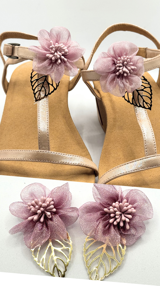 Clip On Material Dusky Pink Flower with Gold Leaf