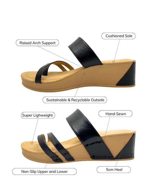 Estepona Wedge Black Embossed Micro Leather