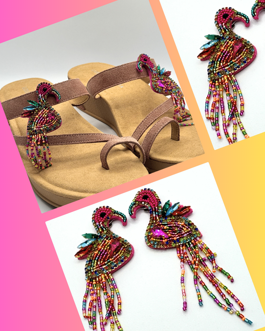 Clip On Beaded Fancy Flamingoes