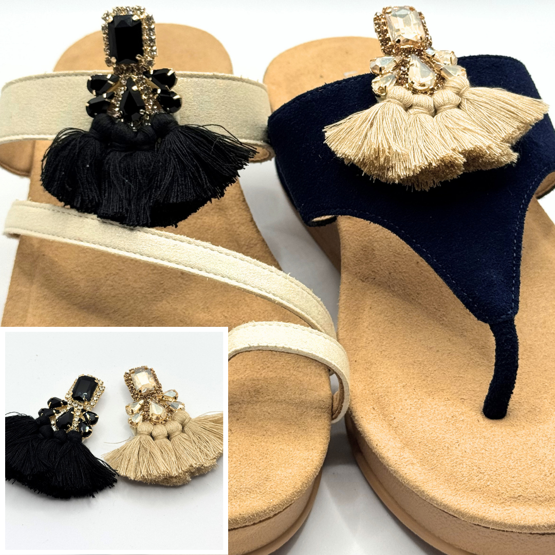 Clip On Gems with Cotton Tassels in Two Colours