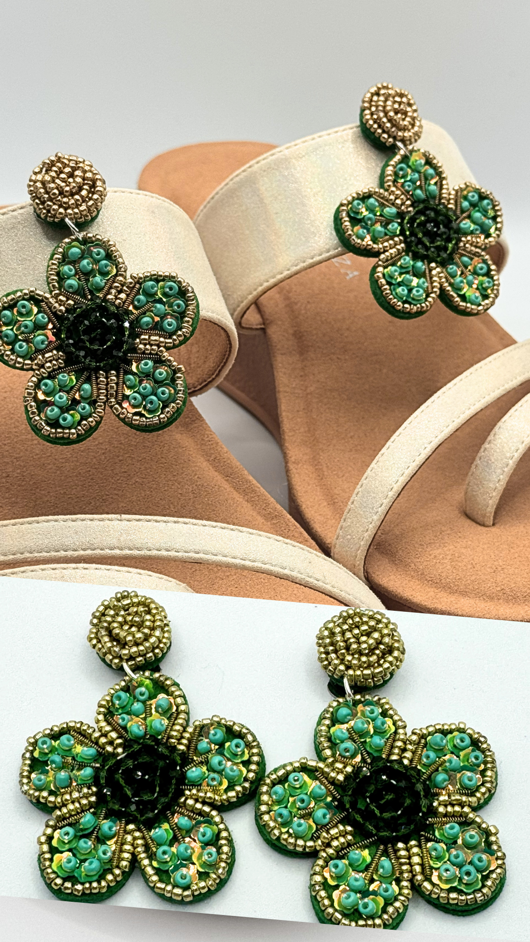Clip On Beaded Flowers with Gold Various Colours