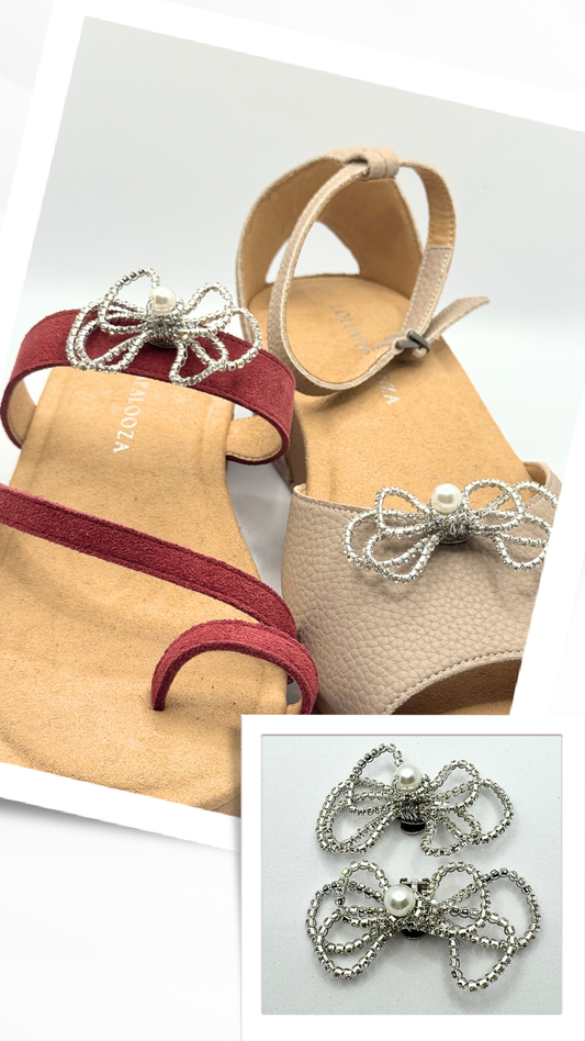Clip On Silver Wire Bows with Pearl Accent