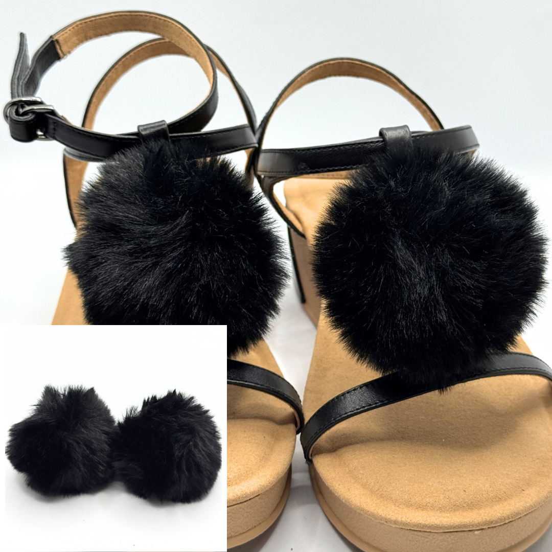 Clip On Large Black Fluffy Pom Poms