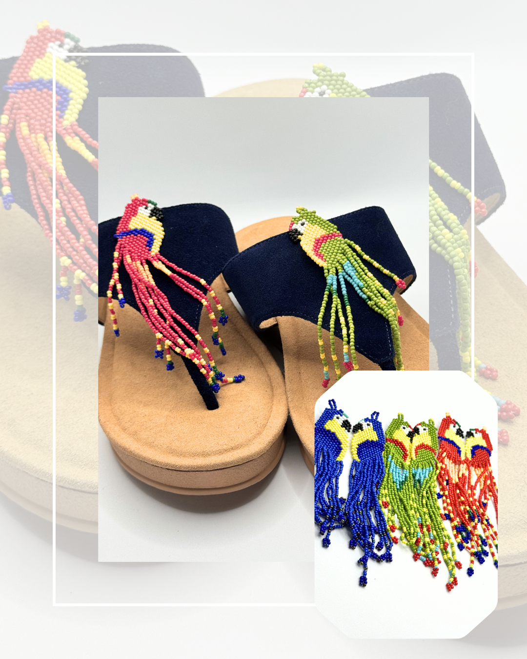 Clip On Long Beaded Parrots and Small Tasseled Red