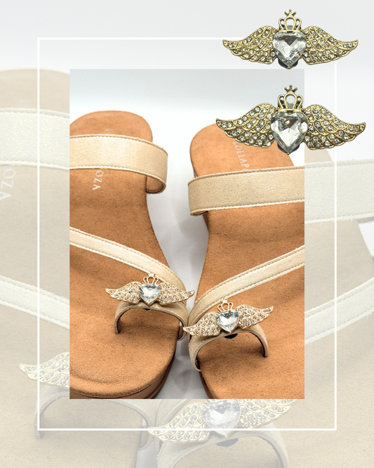 Clip on Clear Heart and Wings Gold