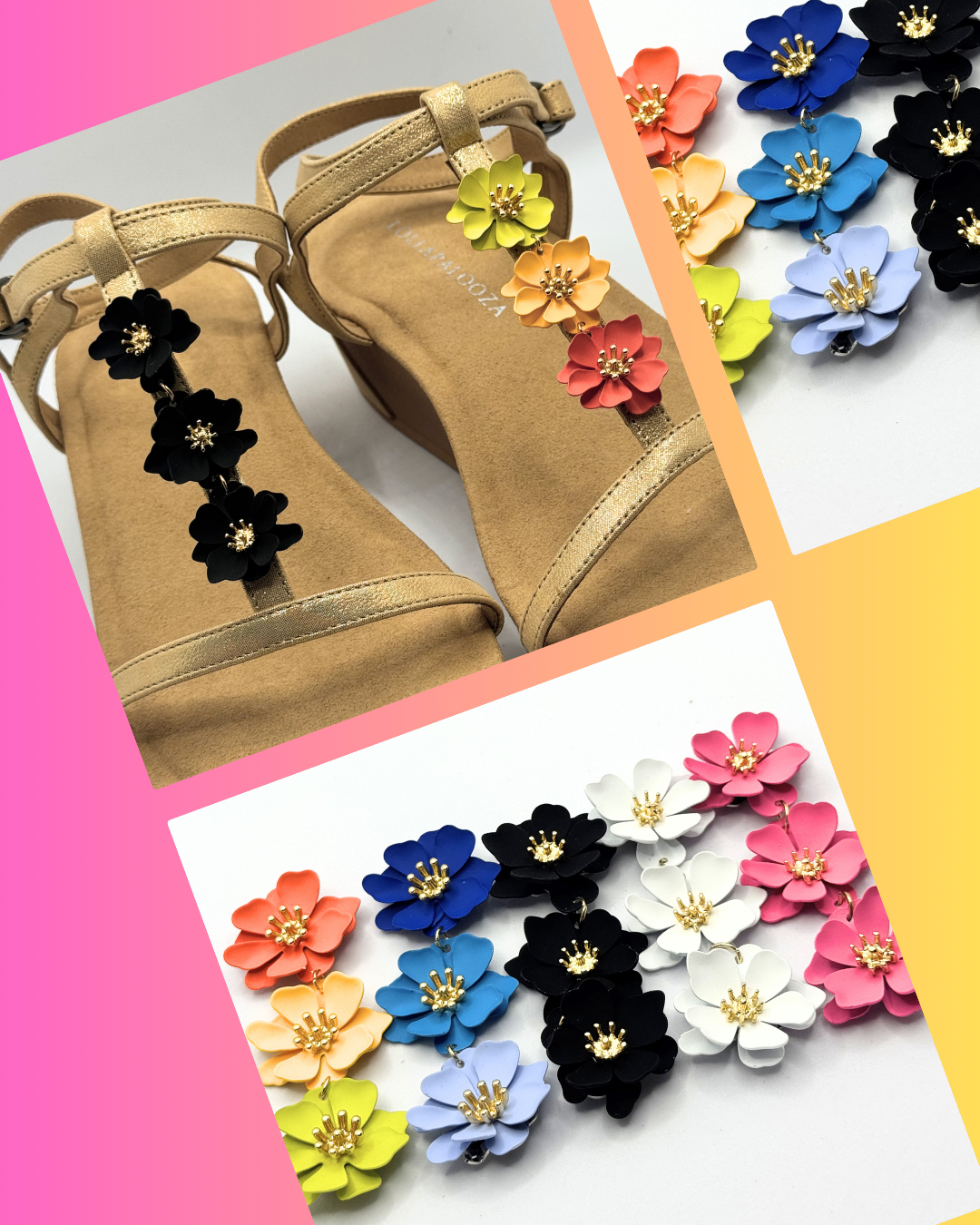 Clip On Trio of Metal Flowers in 5 Colour Variations