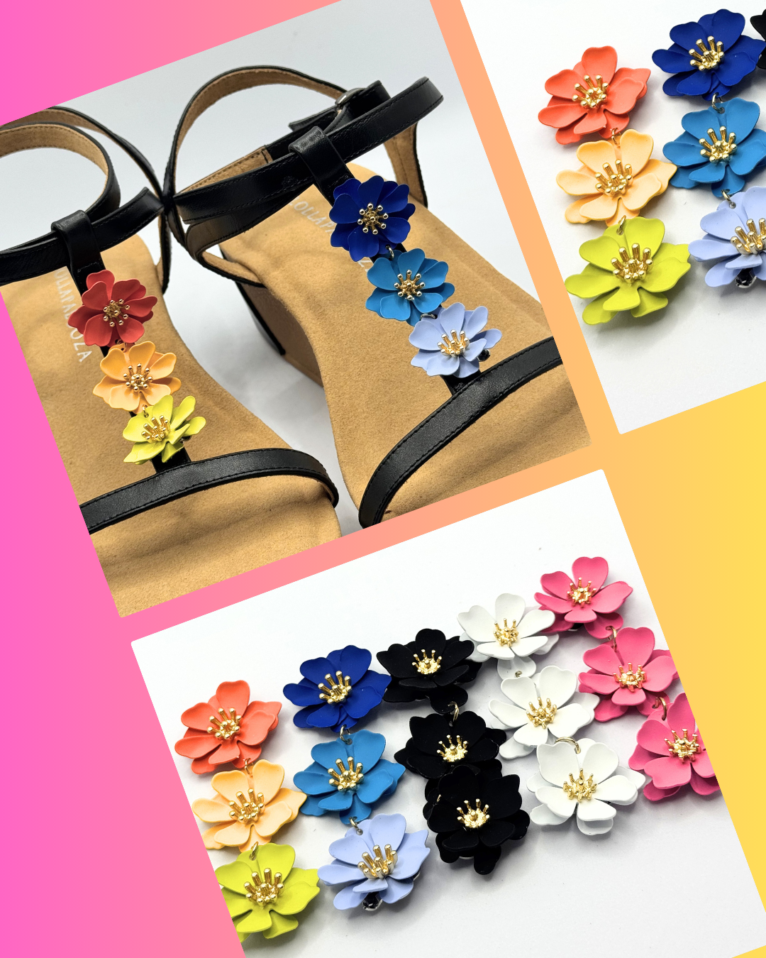 Clip On Trio of Metal Flowers in 5 Colour Variations