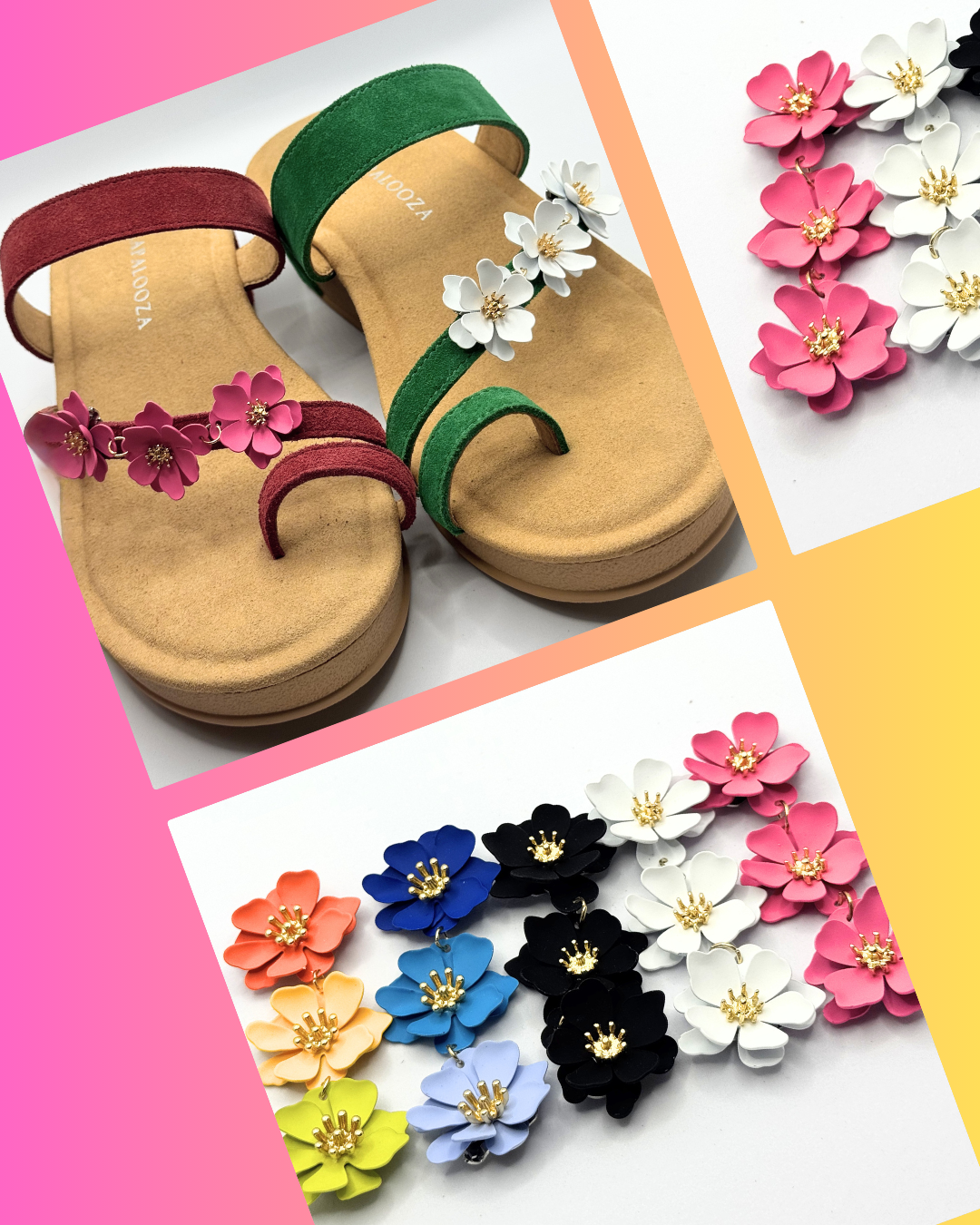 Clip On Trio of Metal Flowers in 5 Colour Variations