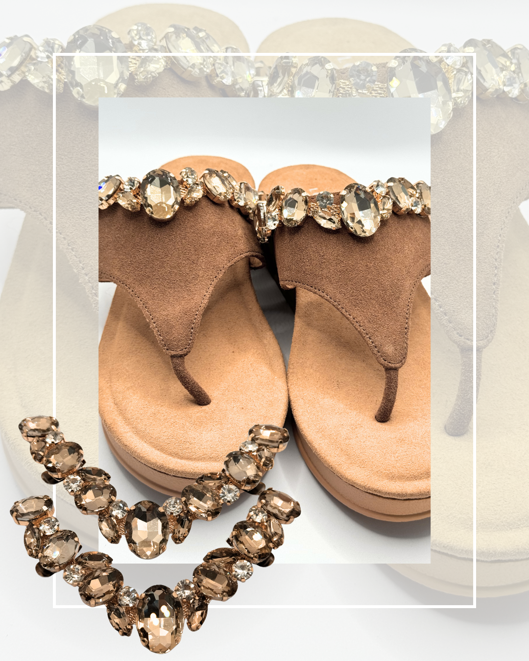 Clip On Thong Style Gem Arrangement in Minky Brown