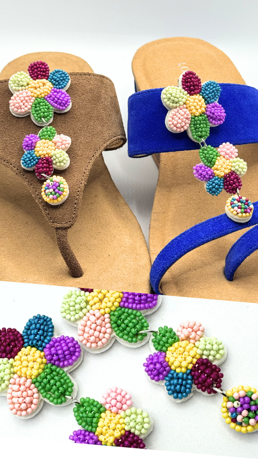 Clip On Multi Coloured Beaded Flower Duo