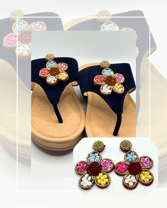 Clip On Beaded Flowers with Gold Various Colours