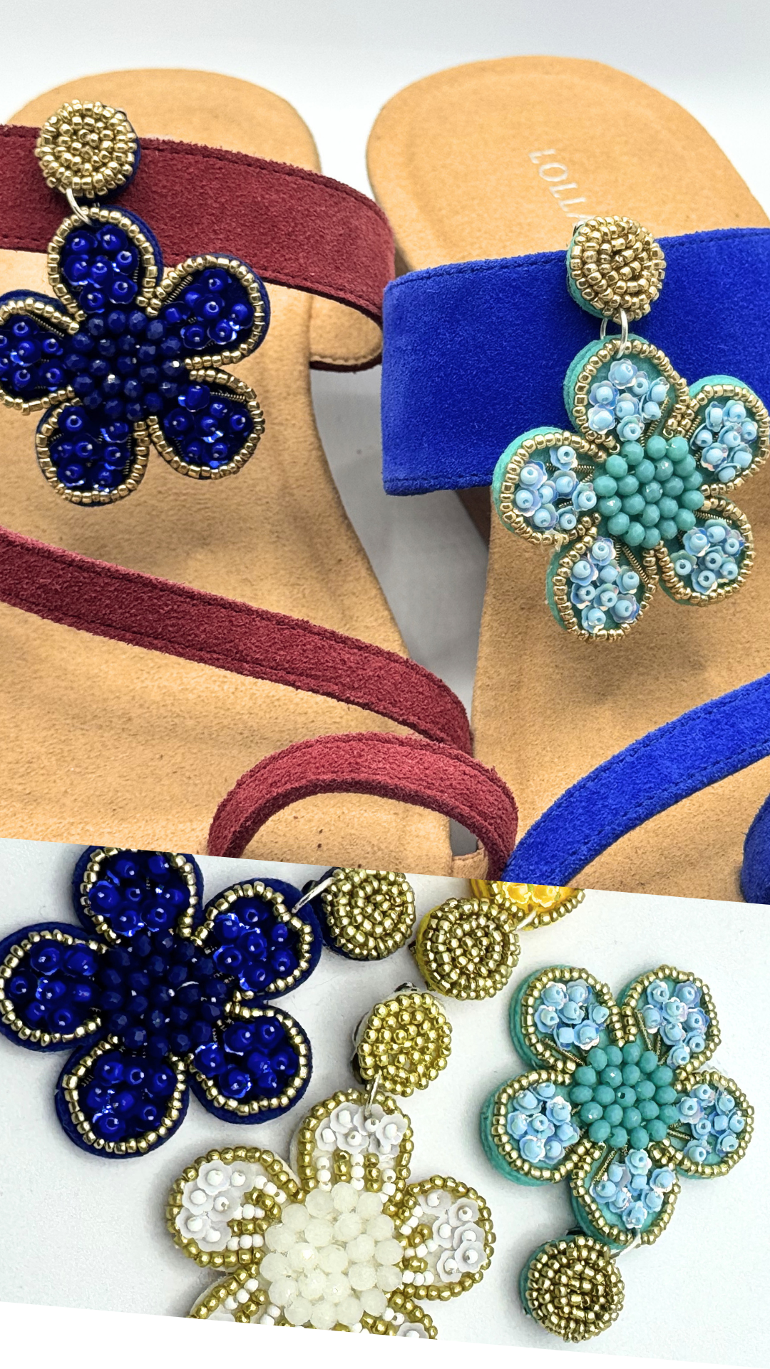 Clip On Beaded Flowers with Gold Various Colours