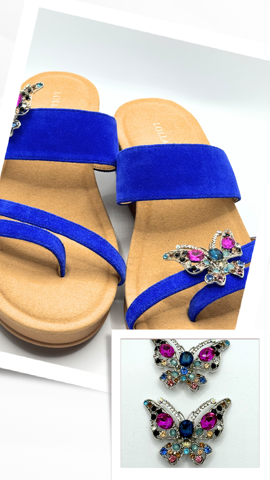Clip On Silver Butterfly with various coloured gem stones