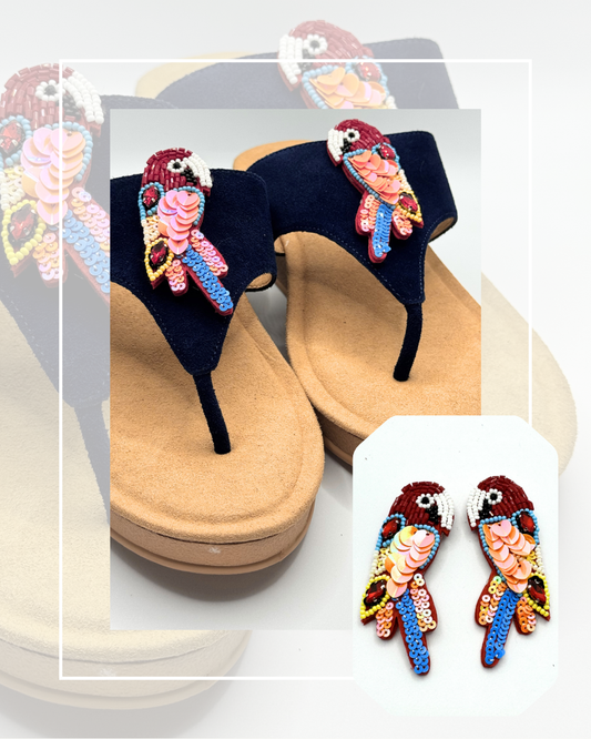 Clip On Beaded Sequinned Parrots Red/Blue and Light Pink/Light Blue