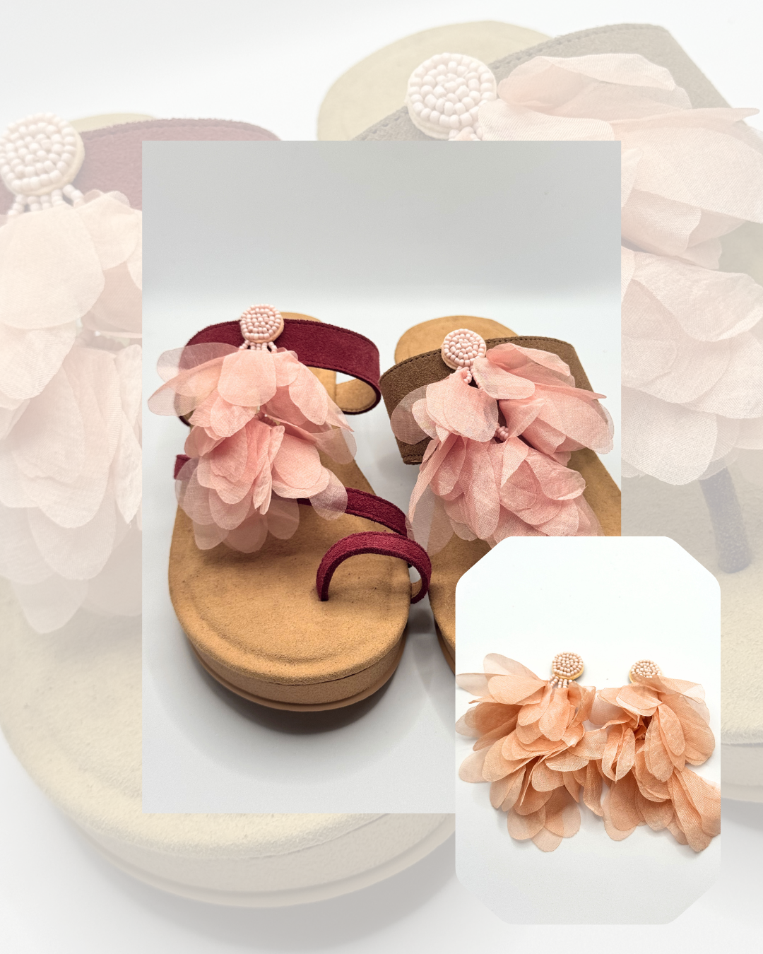 Clip On Petals in Peach, Turquoise and Mustard Yellow