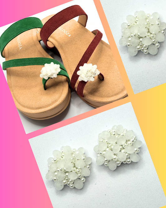 Clip On Cream Beaded Toe Rings