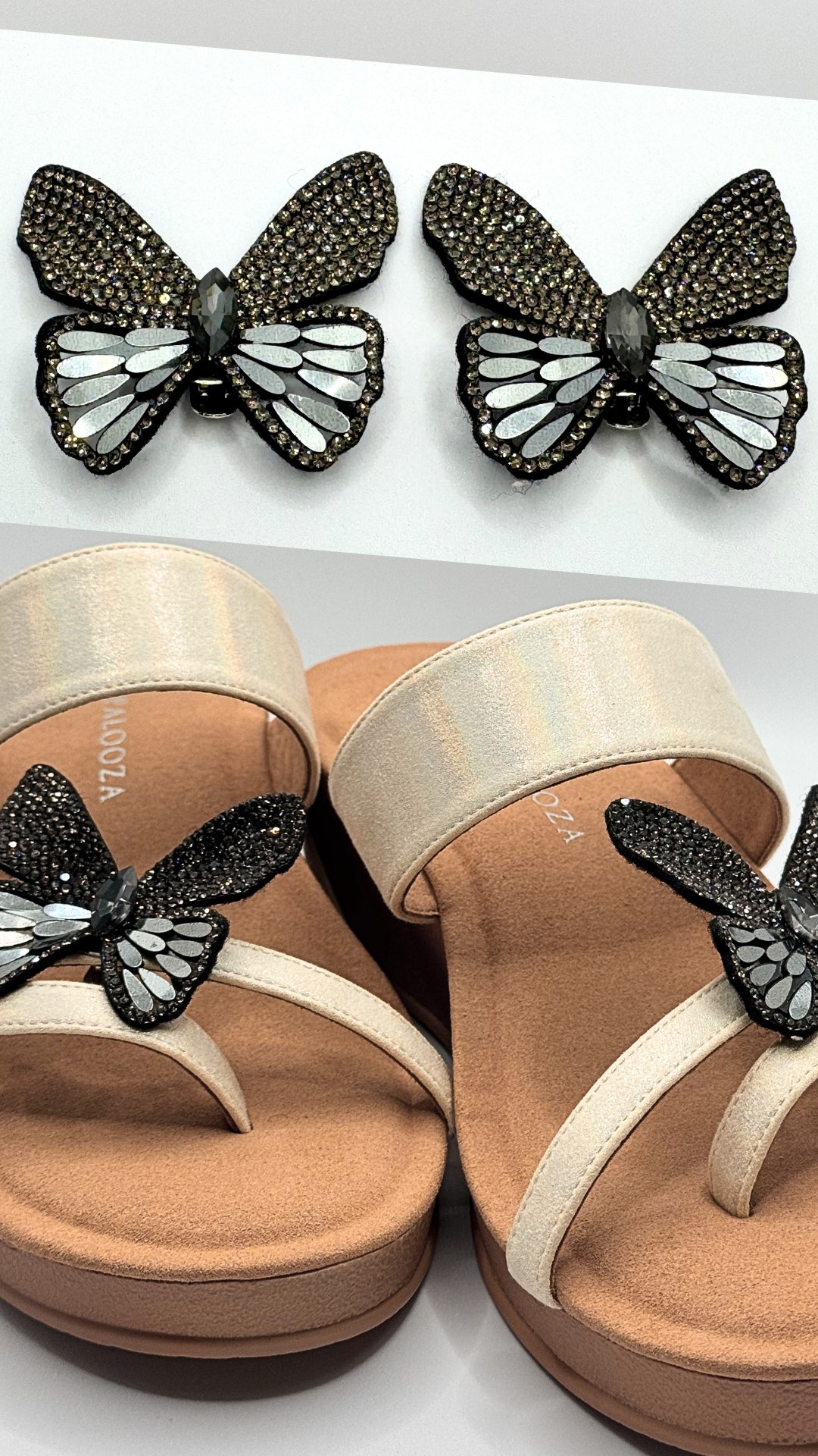 Clip On Pewter Beaded Butterfly
