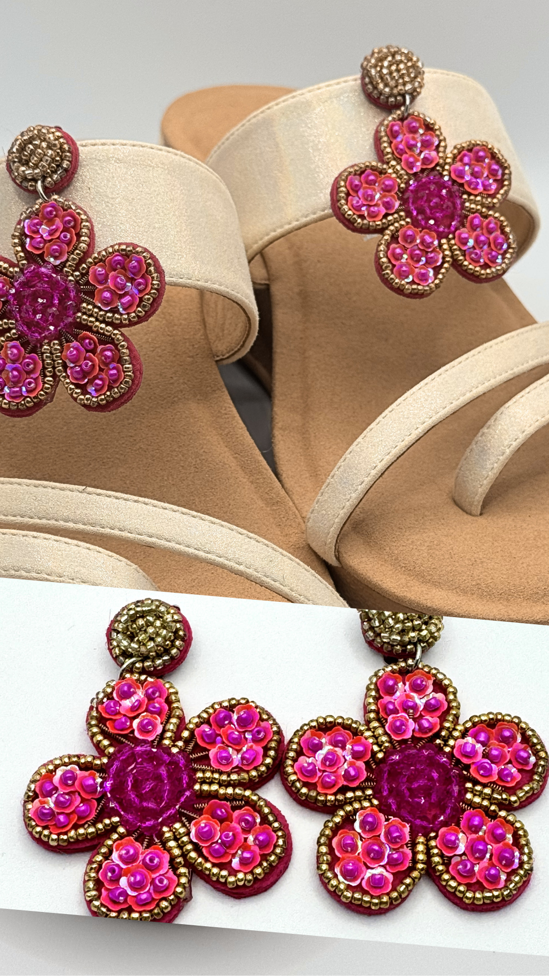 Clip On Beaded Flowers with Gold Various Colours