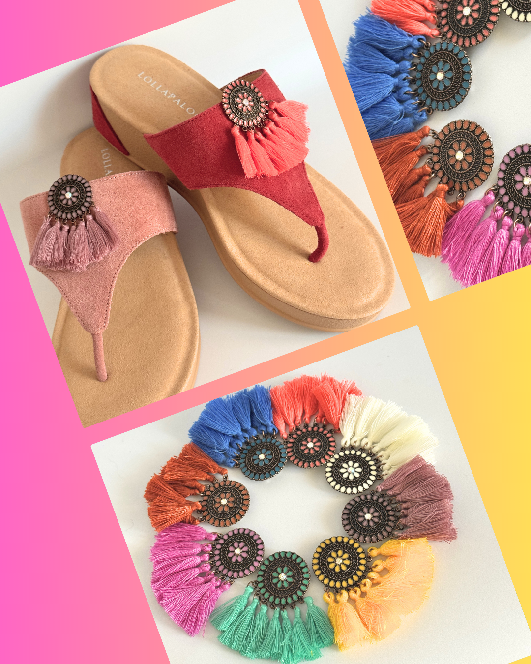 Clip On Boho Style Coins with Tassels in many bright Colours