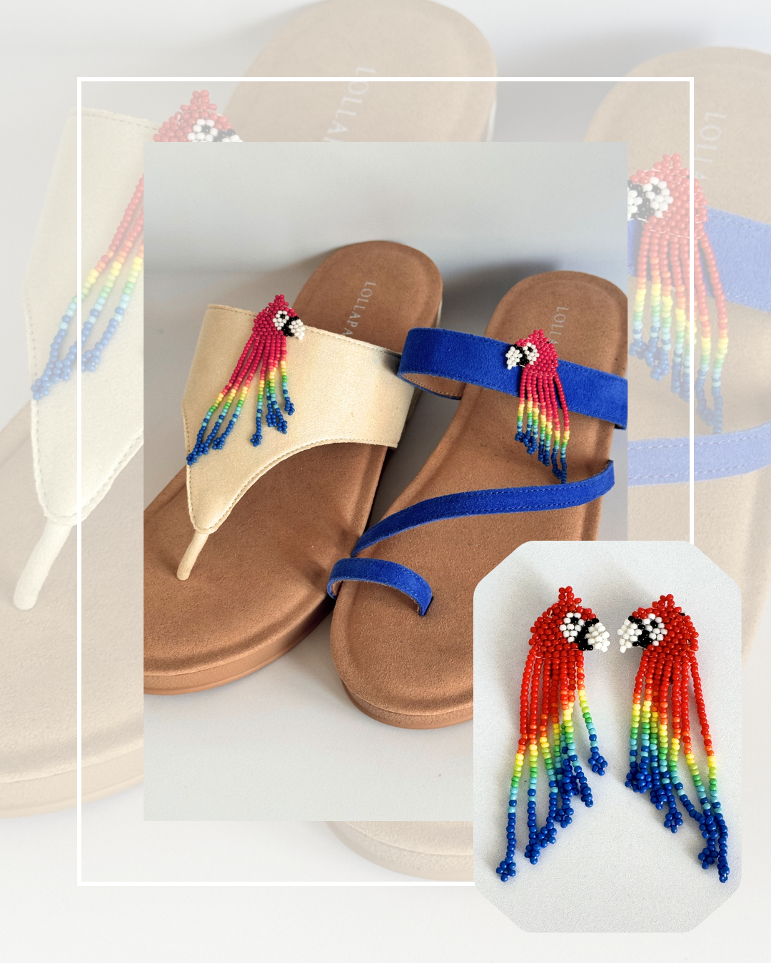 Clip On Long Beaded Parrots and Small Tasseled Red